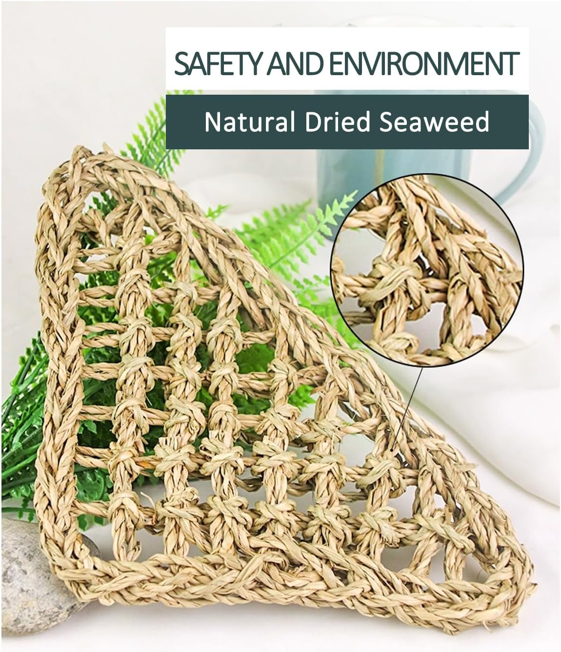 BNOSDM Bird Seagrass Mat, 3 PCS 7.1 x 7.1 Inches Parrot Natural Seagrass Woven Bird Net Hammock Mats Chew Toys Bird Hideout Cage Accessories for Lovebird Cockatiel Conure Budgie Hamster Rats
