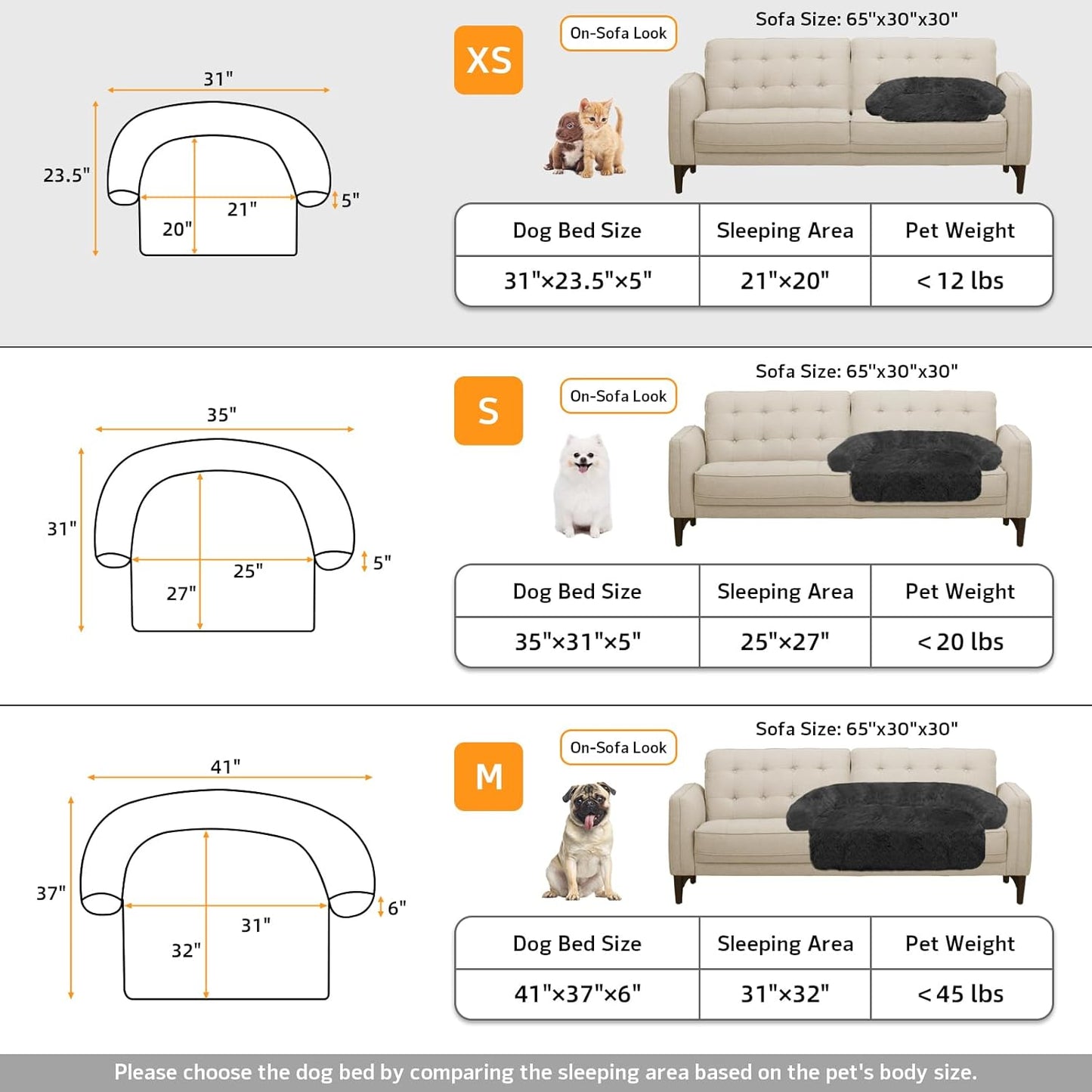 Calming Dog Bed Fluffy Plush Dog Mat for Furniture Protector with Removable Washable Cover for Large Medium Small Dogs and Cats (XS(31“x23.5”x5“), Dark Grey)