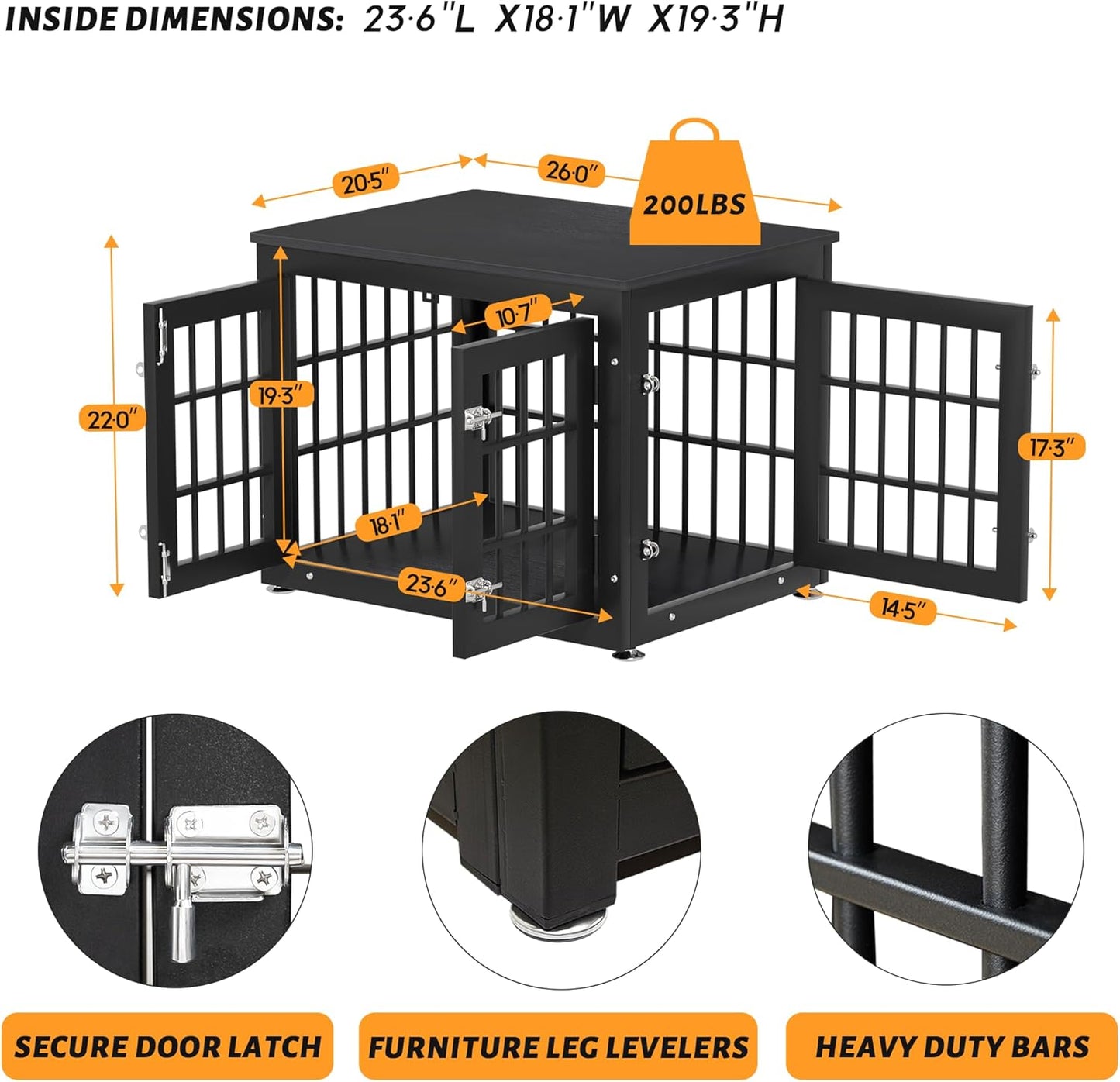 26 Inch Heavy Duty Dog Crate Furniture for Small Dogs, Decorative Pet House End Table, Wooden Cage Kennel Furniture Indoor, Black