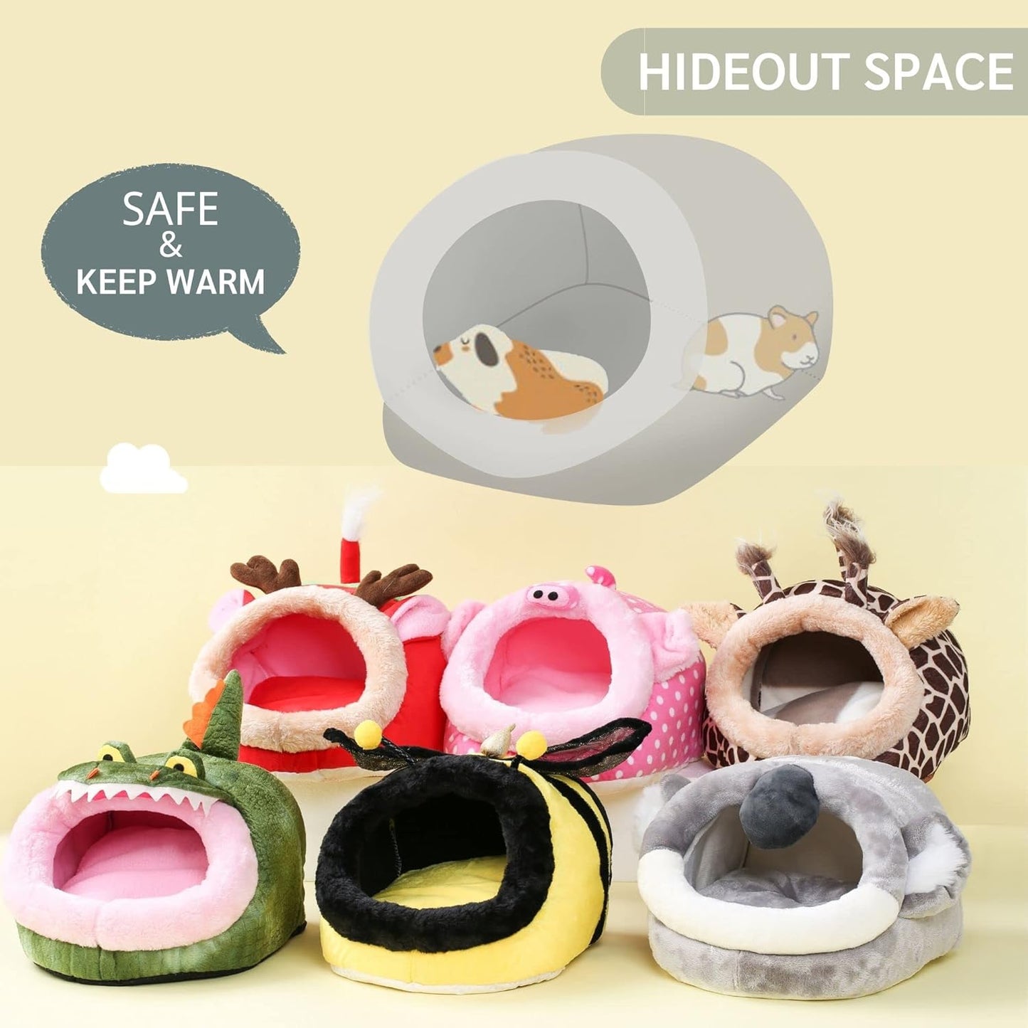 JanYoo Small Pet Gerbil Hedgehog Guinea Pig Bed Accessories Cage Toys Bearded Dragon House Hamster Supplies Habitat Ferret Rat for Christmas (XL, Reindeer)
