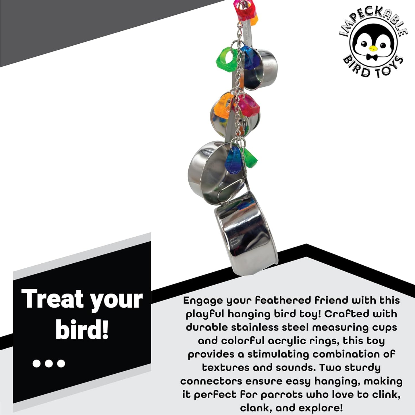 1410 Stainless Pot Delight from Parrots Cockatiels Conures Budgies Macaws Lovebirds African Greys Parrot Toys Stainless Foraging Chew Treat Noise-Making Fun Sensory Enrichment.