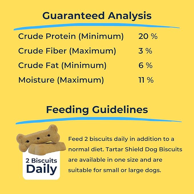 Tartar Shield Dental Dog Biscuits | Safe Daily Treats | Cookie Cleans Teeth & Gums Fresh Breath Natural Oral Health Support | Tasty Lean Chicken Flavor | USA Made