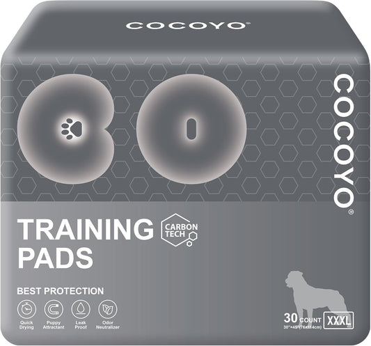 COCOYO Dog Training Pads Giant Size丨Carbon Absorb Eliminating Urine Odor Puppy Pads 丨 Premium Charcoal Dog Pee Pads (30 Count, XXXL 30x45 inch)