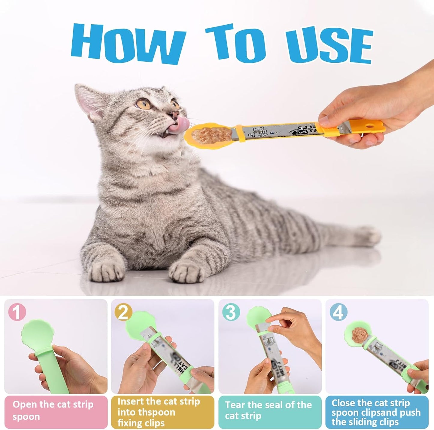 Cat Treat Dispenser Cat Treat Spoon Squeeze 8PCS Lickable Cat Holder with Cat Strip Feeder Spoon and Temptations Licky Treats Happy Cat Tube and Squeeze Up Cat Food Spoons for Wet Food (Sun Flower)