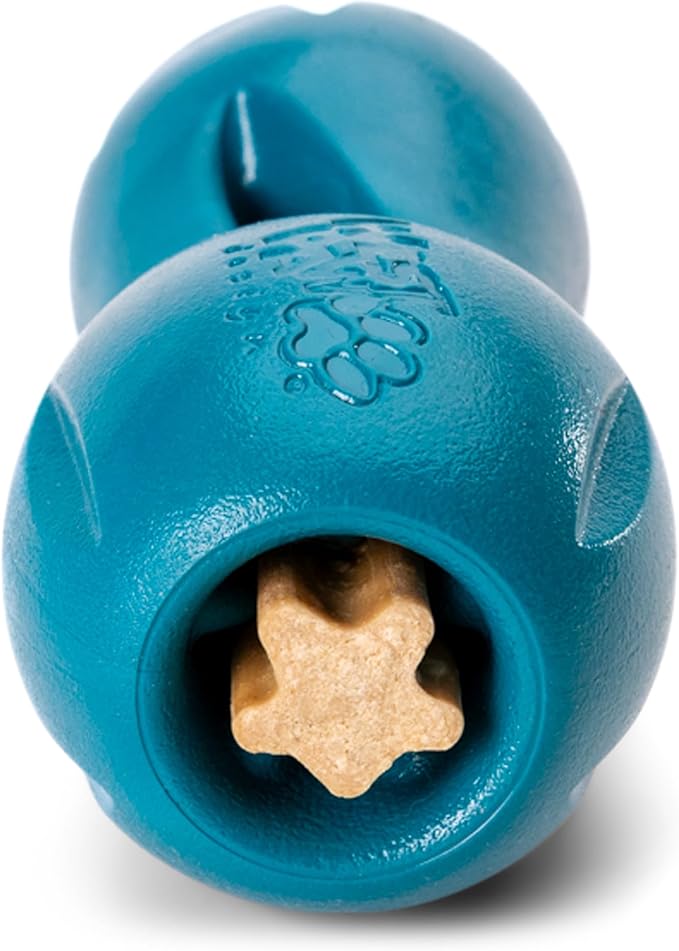 West Paw Qwizl Treat Dispensing Dog Toy for Tough Chewers- Durable Long Lasting Chew and Fetch Toy Keeps Dogs Engaged- Dishwasher Safe Safe Materials Made in USA - River Blue, Large