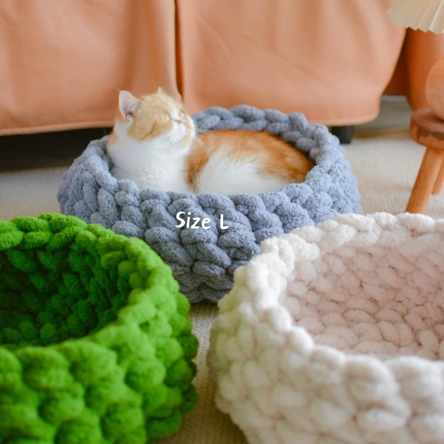 Cat Nest Bed – Premium Handwoven Washable Extra Soft Round Cave House for Indoor Kitten & Kitty, Small & Large (MapleLeaf Red,Large)