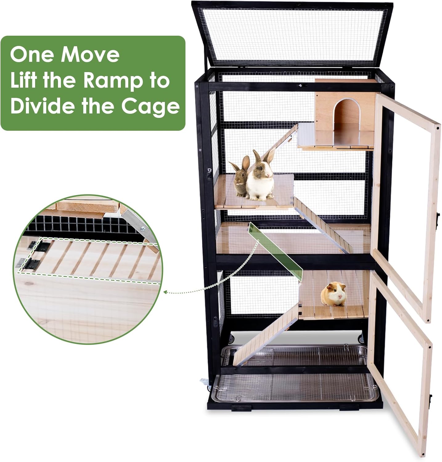 Chinchilla Cage Large Critter Nation Enclosure for Squirrel Chameleon Ferret Rat Guinea Pig Rabbit with Ramps, Chew-Proof Ramps & Slide-Out Tray