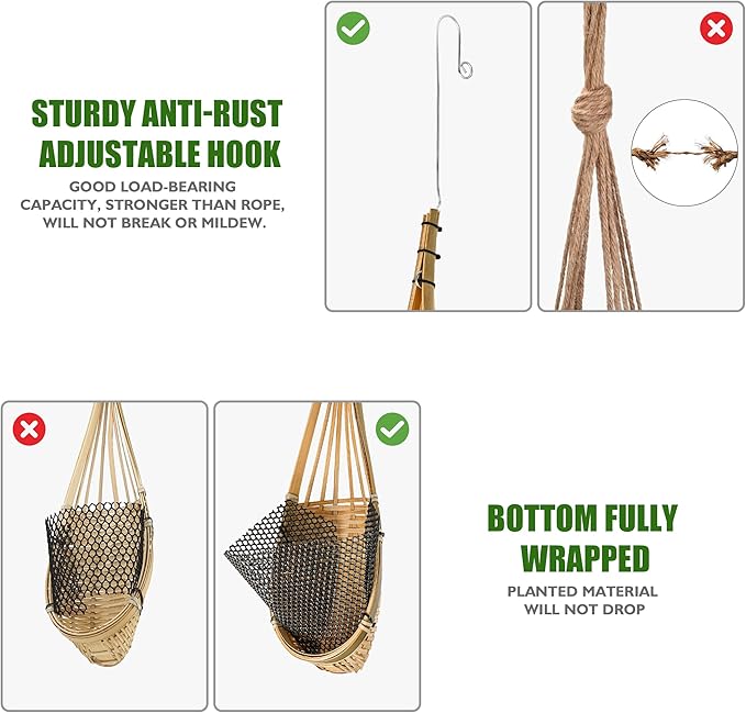 Orchid Hanging Planter 5 Inch 6 Pack with Bird Nest Style Plant Hangers, Handmade Thai Bamboo Woven Hanging Orchid Basket for Trellis Gazebo Indoor Outdoor