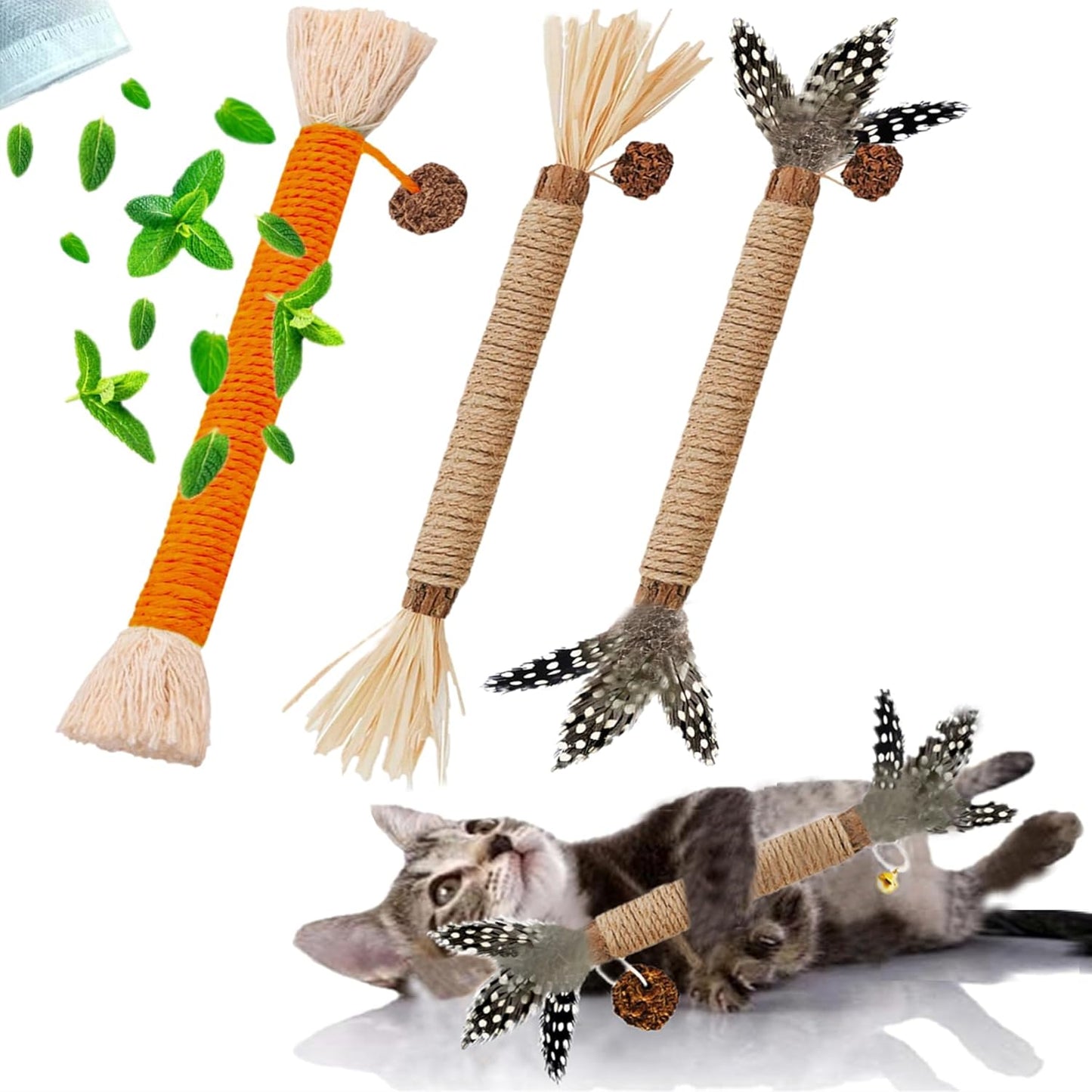 Cat Toys 3Pack Silvervine Chew Stick Kitten Treat Catnip Toy Kitty Natural Stuff Catnip for Cleaning Teeth Indoor Dental Snack Interactive