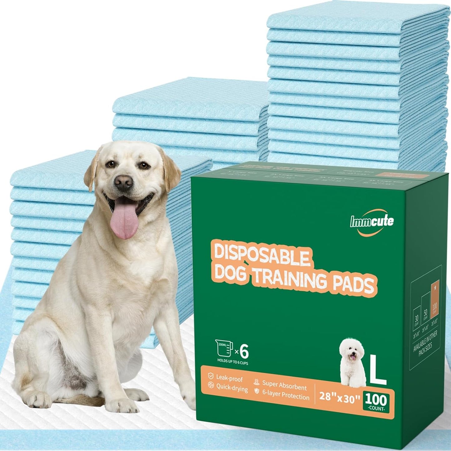 100 Count Large Dog & Cat Puppy Pee Pads - 28"x30" Absorbent Potty Training Pads | Leakproof Quick-Dry Disposable Pet Pads for Puppies, Dogs & Cats | Indoor, Outdoor, Litter Box, Housebreaking Use
