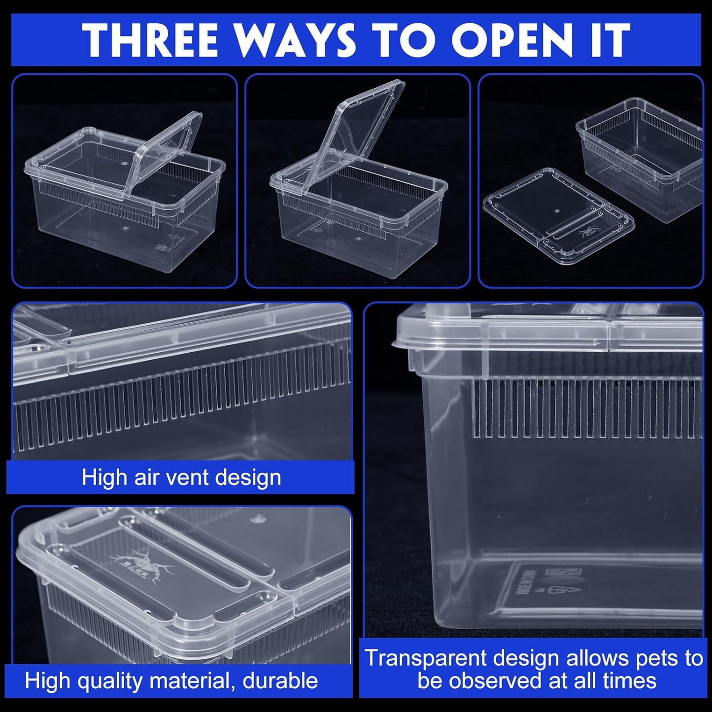 Irenare 8 Pcs Reptile Breeding Breeding Box Plastic Spider Terrarium Tarantula Feeding Box for Bearded Dragon Lizard Spider Gecko Scorpion (Vent Strips,5.9 x 3.9 x 2.5 Inch)