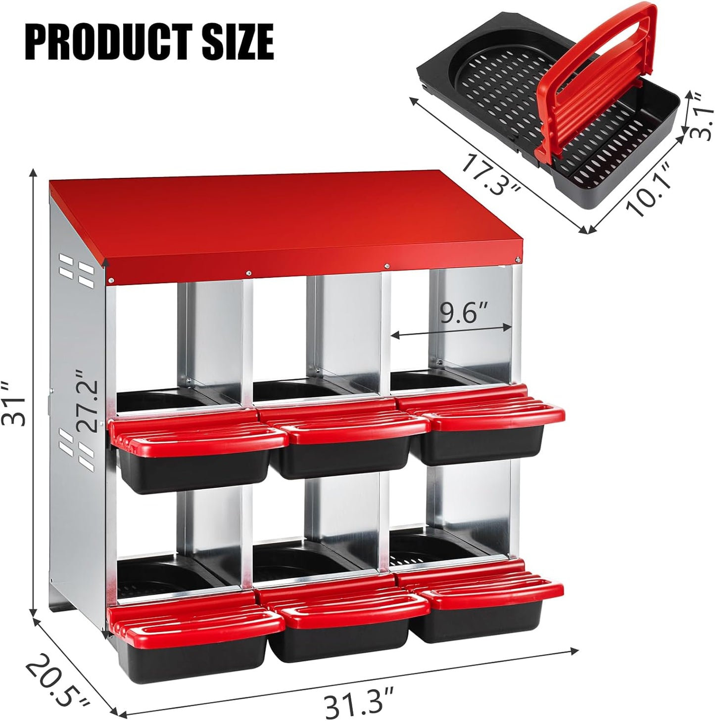 Chicken Nesting Box 2-Tier Galvanized Steel 6 Holes Nesting Boxes for Chickens Durable & Weather-Resistant Chicken Egg Laying Box Holds Up to 30 Hens with Removable Tray for Easy Cleaning
