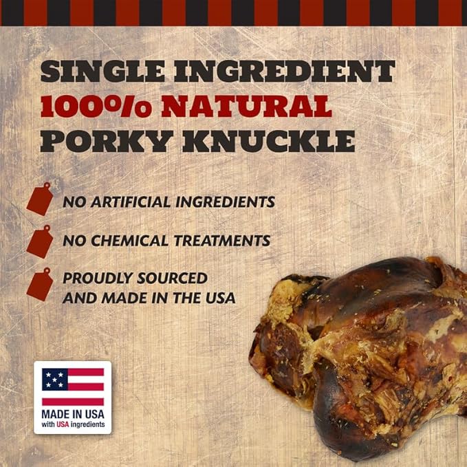 Pork Knuckle Dog Bones for Small to Medium Breed Dog Treat, Natural, Tough, Chew Toy, Made in The USA, 4 Count