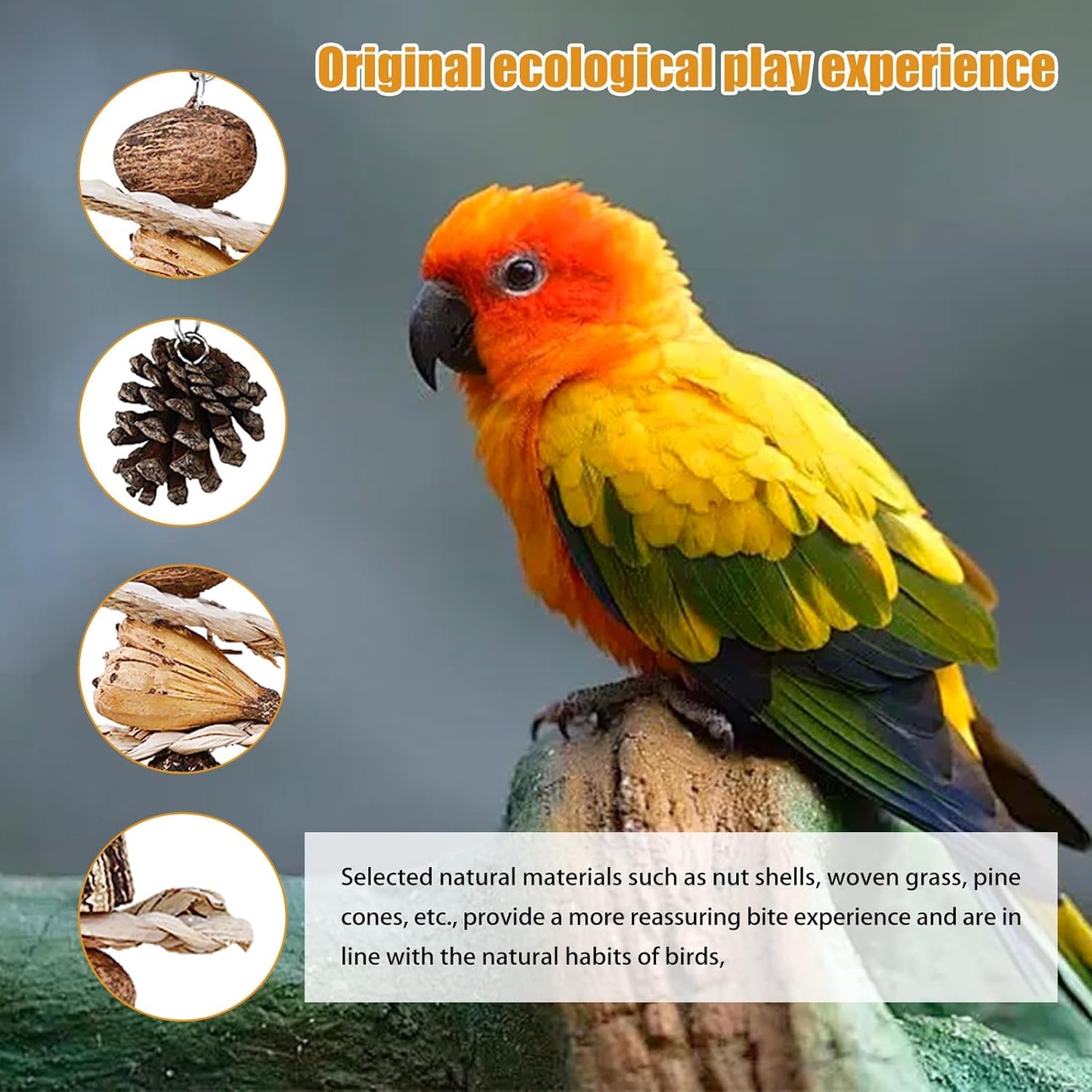 Bird Toys ：Straw-Woven Parrot Toys,Parakeet Chewing Hanging Toy Bird Cage Accessories，Suitable Parrots Budgies Cockatiels Lovebird Monk Parakeet Amazon Parrot Sun Conure