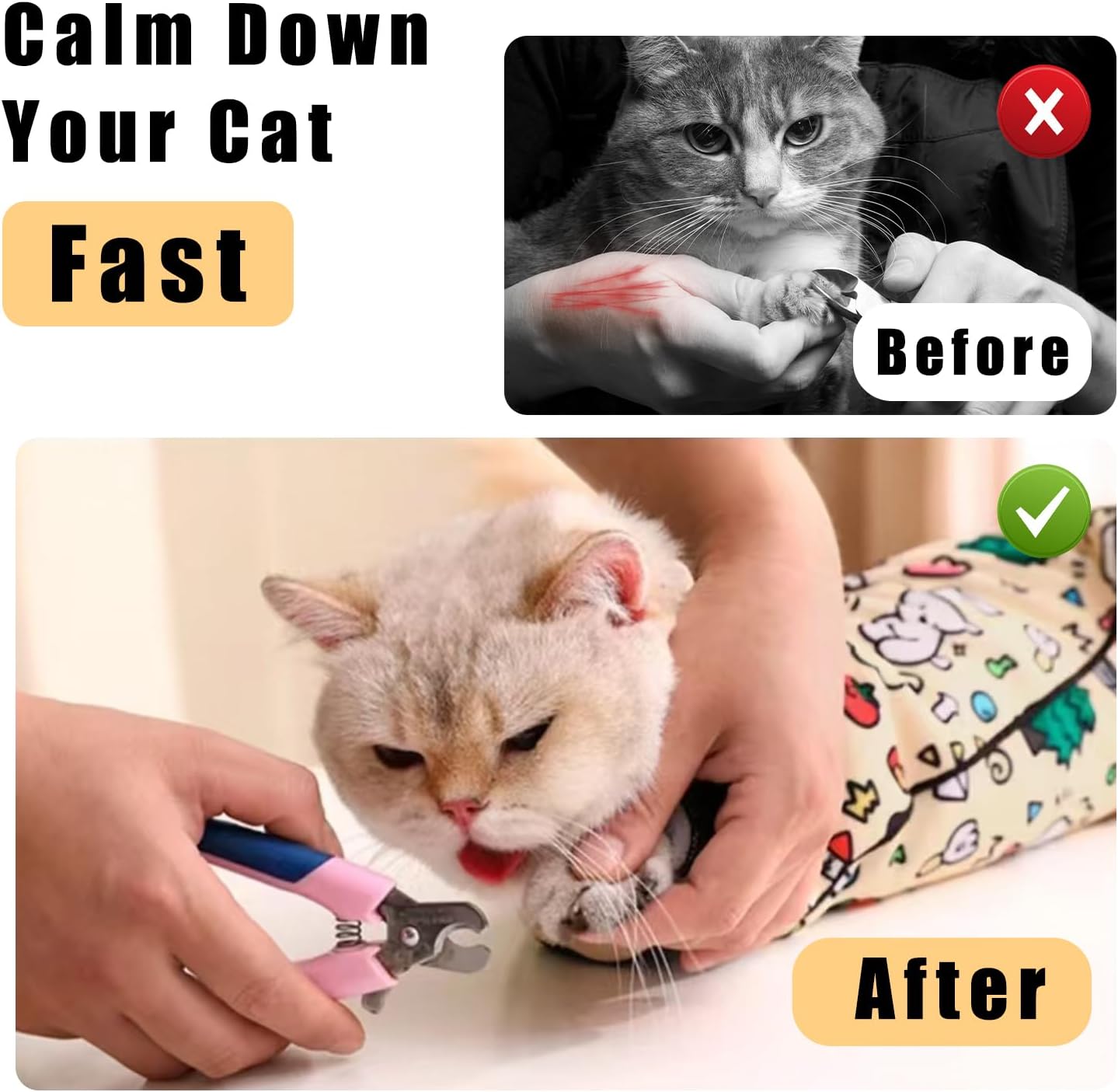 21.7" Cat Grooming Wrap,Self-Adherent Cat Wrap for Cutting Nails,Anti-Escape Pet Swaddle for Medicine,Teeth Brushing,Ear Cleaning(Within 6lbs)