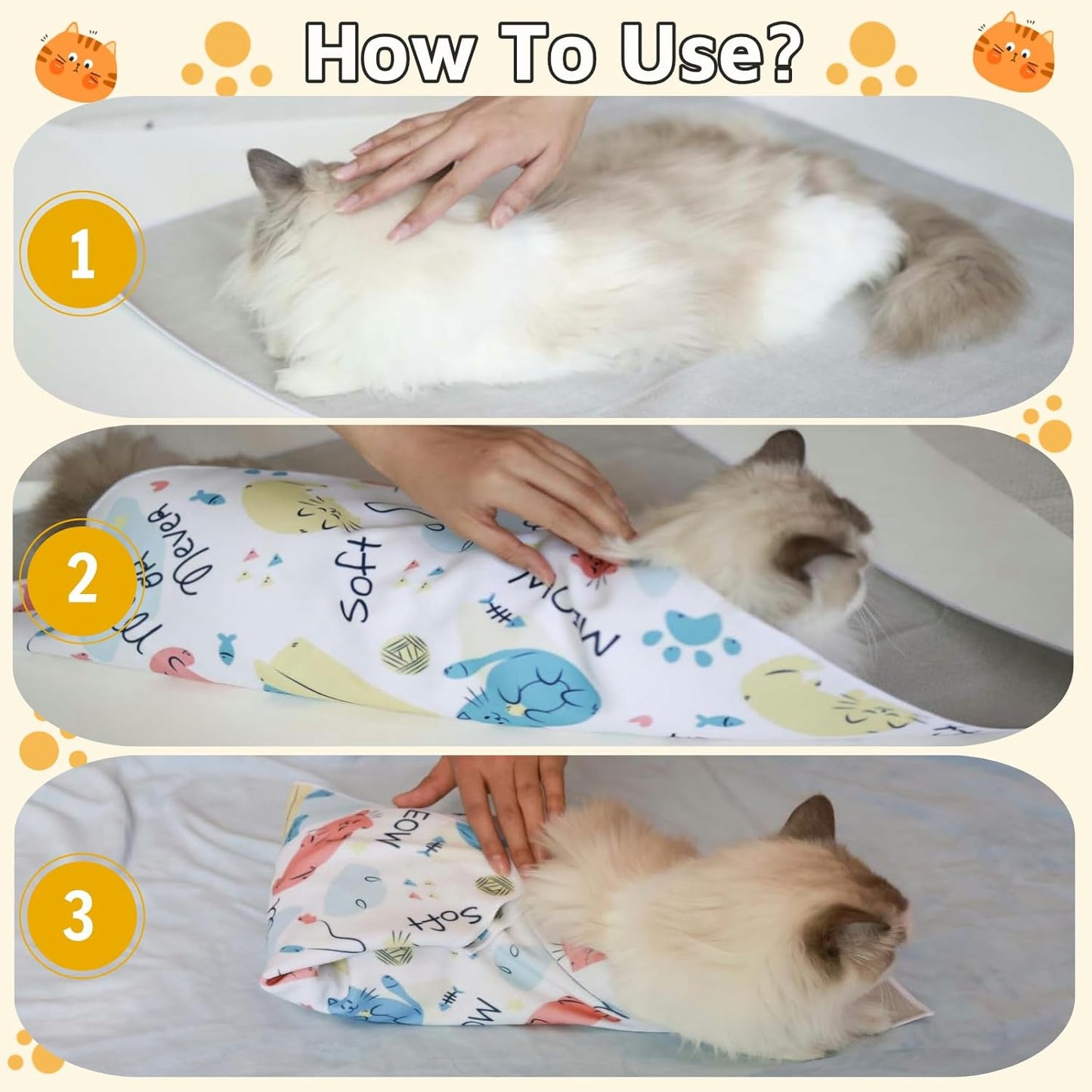 27.6" Cat Wrap for Grooming-Premium Cat Grooming Wrap Cat Restraint for Nail Clipping, Self-Adherent Soft Cat Blanket to Wrap Cat Anti-Scratch Anti-Escape Grooming Bag (White, XL(Within 17lbs))-