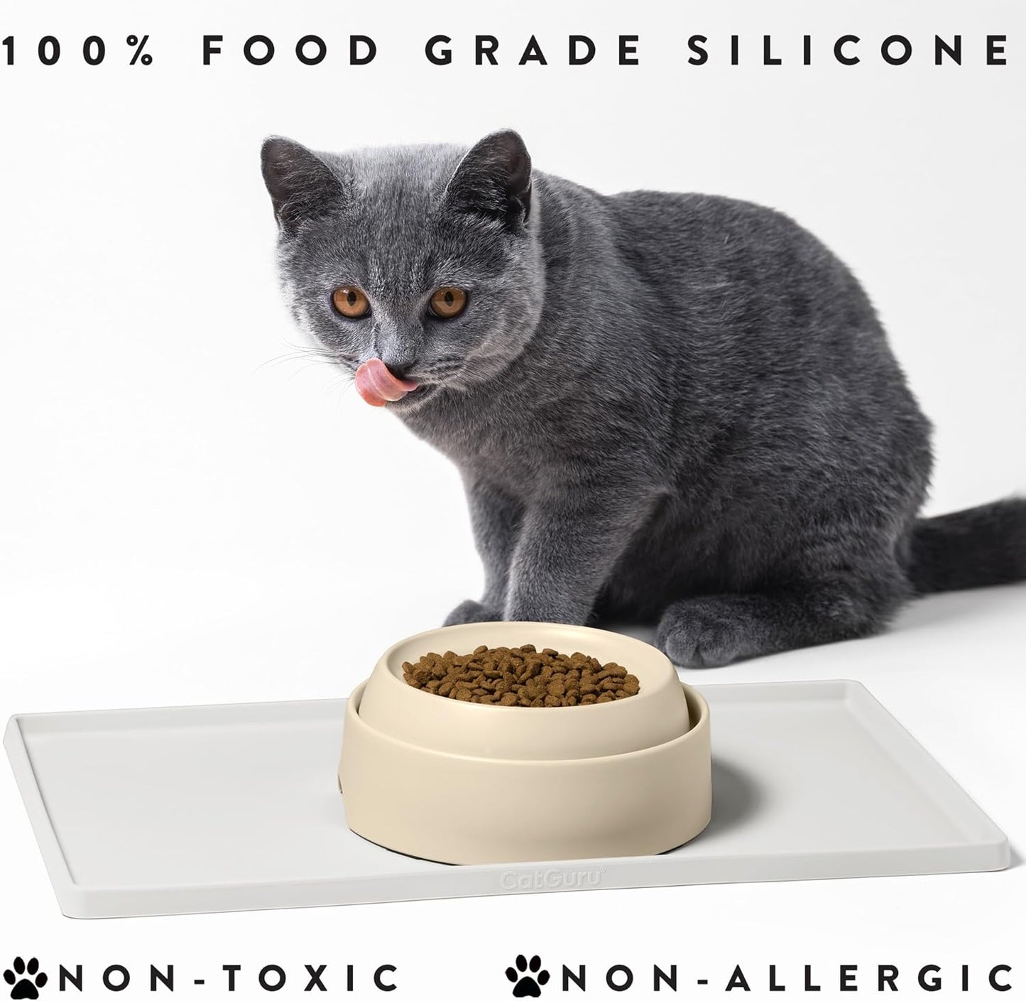 CatGuru Cat Food Mat, Small & Large Pet Feeding Mat, 100% Waterproof Cat Placemat for Food and Water, Silicone Mats for Cats Bowls, Non-Slip Mat for Pet Bowl or Fountain (Small, Marshmallow)