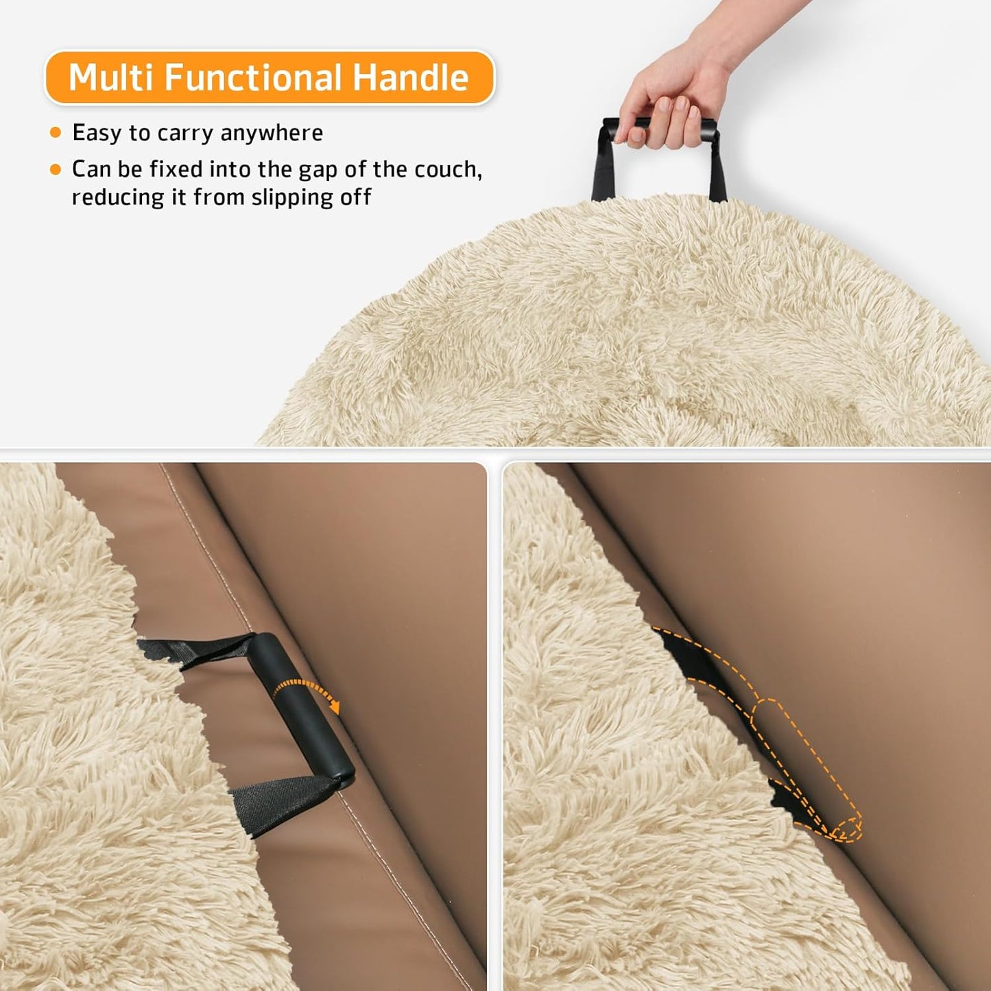 Calming Dog Bed Fluffy Plush Dog Mat for Furniture Protector with Removable Washable Cover for Large Medium Small Dogs and Cats (Medium, Beige)