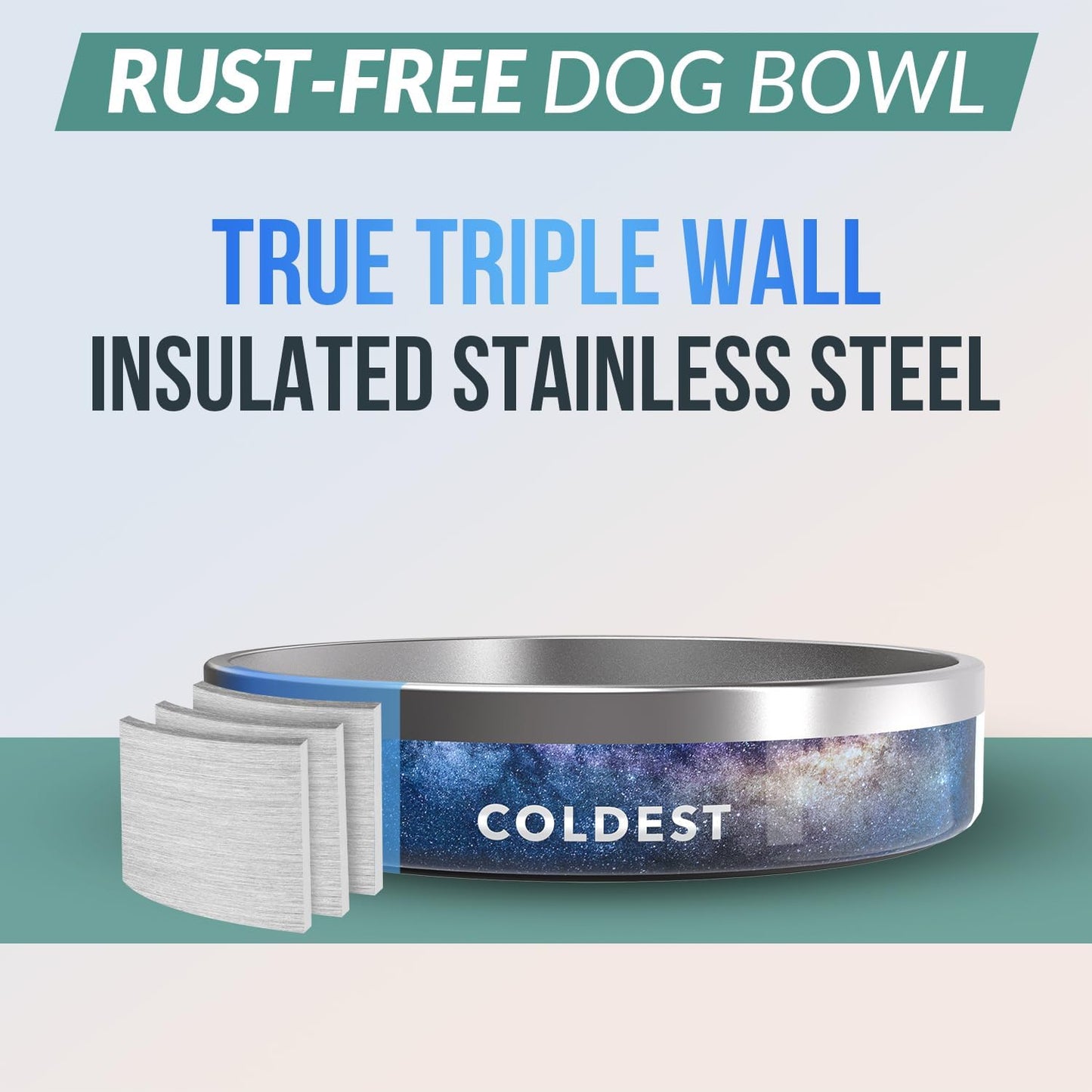 Coldest Dog Bowl - Anti Rust Metal, Non Slip, 3 Layers Insulated Stainless Steel Dog Bowls - Spill Proof & Heavy Duty - Water Bowl for Dogs, Cats & Pets, Dish Washer Safe (21 oz, Into The Beyond)