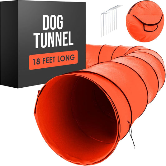 Houseables Dog Agility Tunnel, Dog Tunnel, Agility Equipment, Puppy Obstacle Course, Crawling, Pet Playground, Small, Medium, Large, Indoor/Outdoor, Play, Pop Up Set, Exercise Tube, Toy, Red, 18 Feet