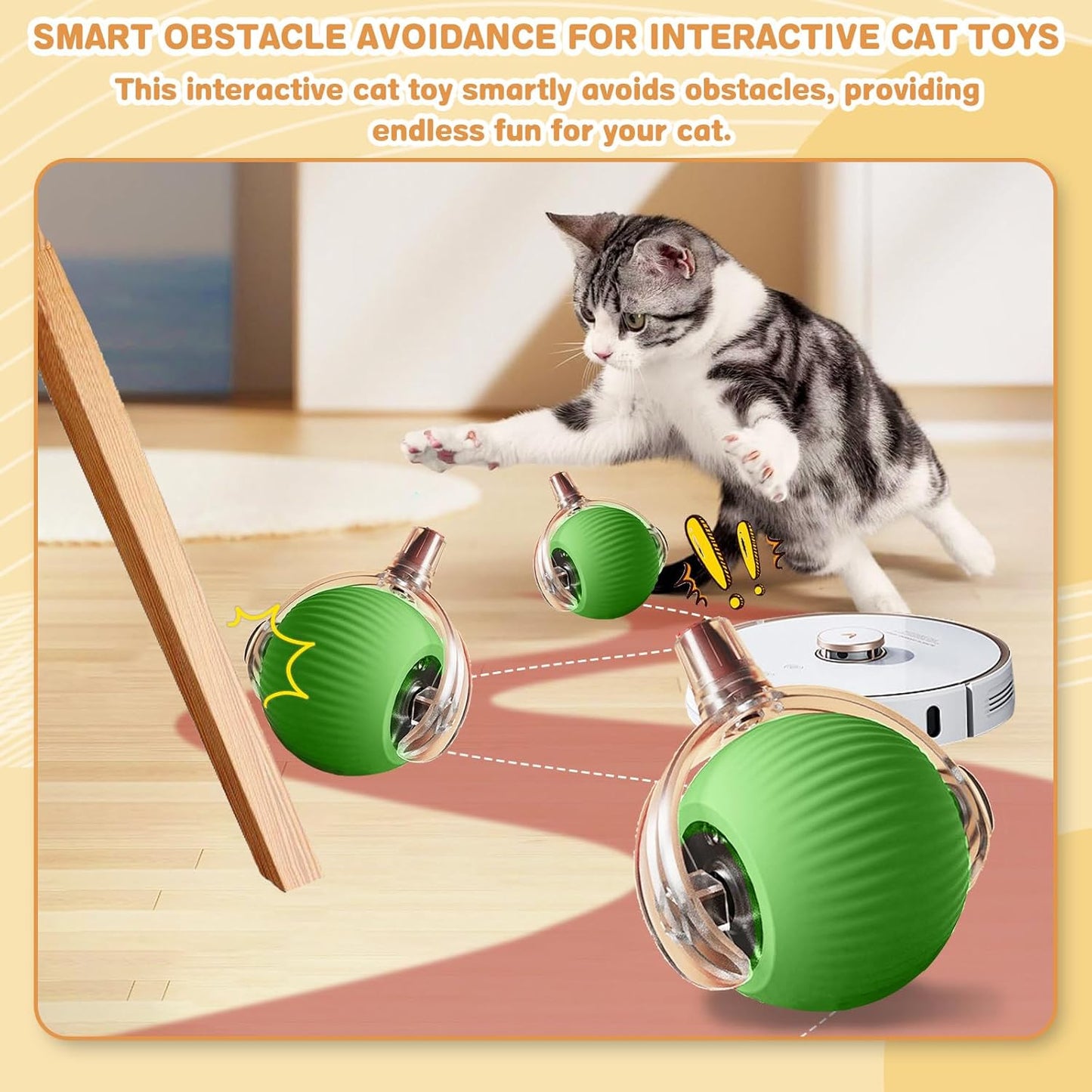 Interactive Cat Toys for Indoor Cats, Rechargeable 360° Automatic Moving Cat Toy for Bored Indoor Adult Cats, 2025 Upgraded Chase Motion Activated Kitten Toys - Green