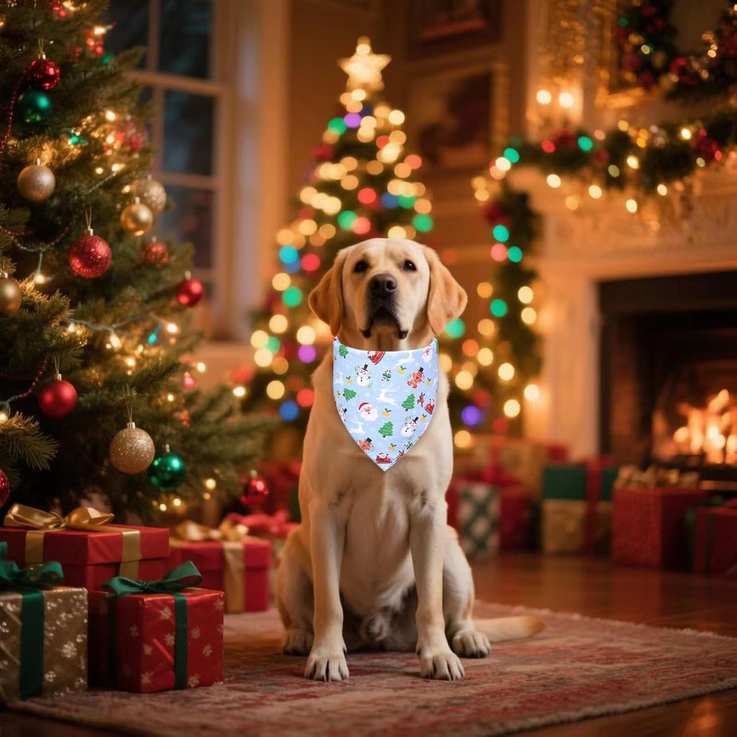Christmas Dog Bandana for Large Dogs - Reversible Santa Snowman Print Scarf - Soft, Quick-Dry Pet Neckwear for Holiday Photos & Gifts