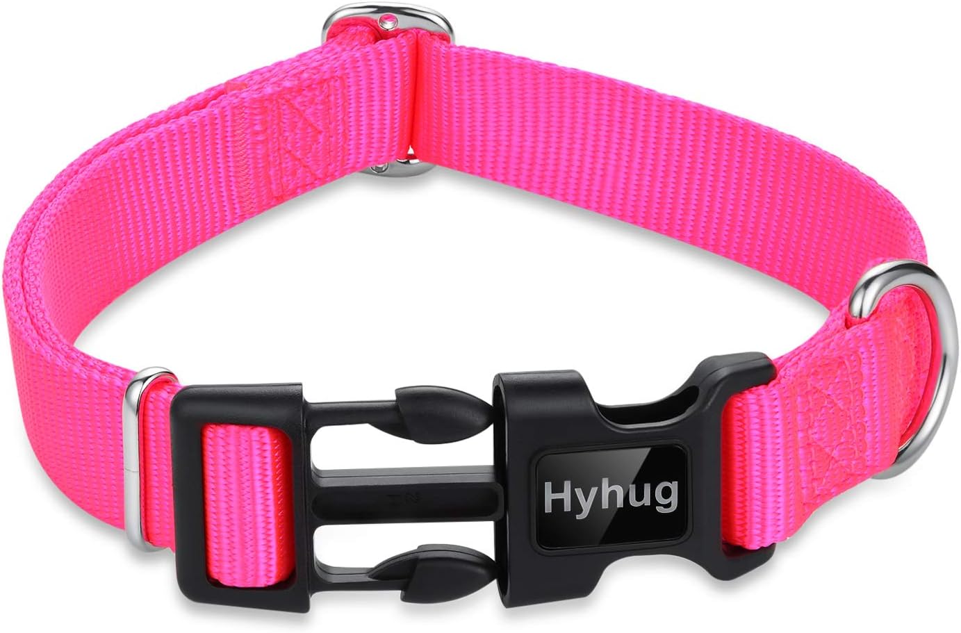 Hyhug Pets Classic Regular Heavy Duty Nylon Dog Collar with Easy to Put On & Off Buckle. (Small, Hot Pink)