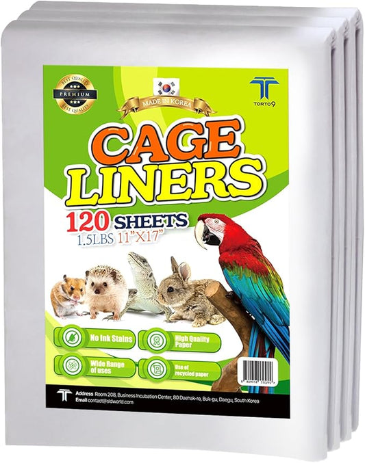 TORTO9 Cage Liner Sheets for Birds – 120 Pack, 11 x 17 in, 1.5 lb | Acid-Free & Non-Toxic Paper | Safe Pet Bedding, Craft Supply, Packing & Shipping Use