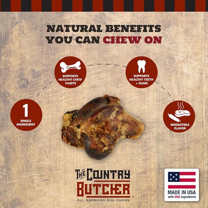 Pork Knuckle Dog Bones for Small to Medium Breed Dog Treat, Natural, Tough, Chew Toy, Made in The USA, 4 Count