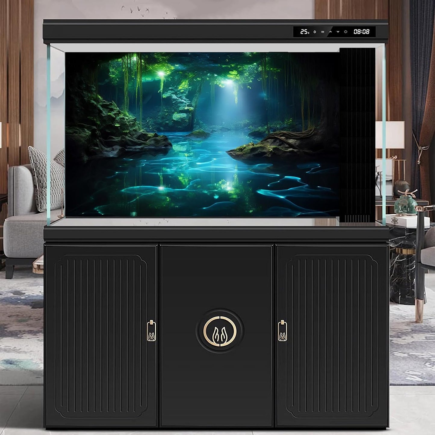 Cave Aquarium Background Underwater Cave with Light Beam Tranquil Stream Terrarium Background Mysterious Elegant Fantasy Tropical Plants Fish Tank Backdrop Wallpaper Poster Decorations Vinyl 72x18in