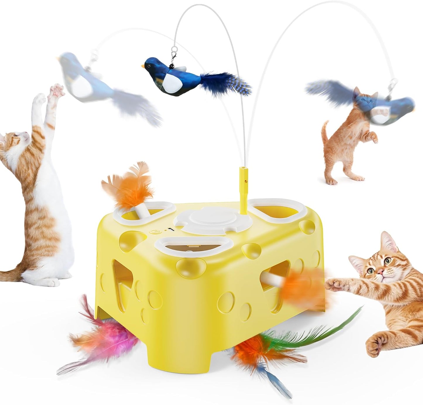 3-in-1 Interactive Cat Toy for Indoor Cats,Automatic Kitten Toys,Flying Bird,6 Holes Mole,Rotating Feather, USB Rechargeable Electronic Interactive Feather Toy for Bored Adult & Kitten Cats