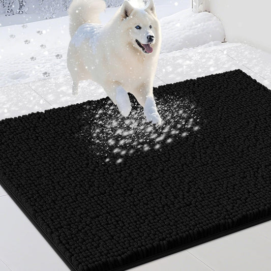 IM HOME Dog Door Mats for Muddy Paws, Chenille Absorbent Door Mats, Non Slip Heavy Mud Mat for Dogs, Soft Indoor Door Mat for Entryway, Mud Paws, Inside Floor,30" X 20", Black