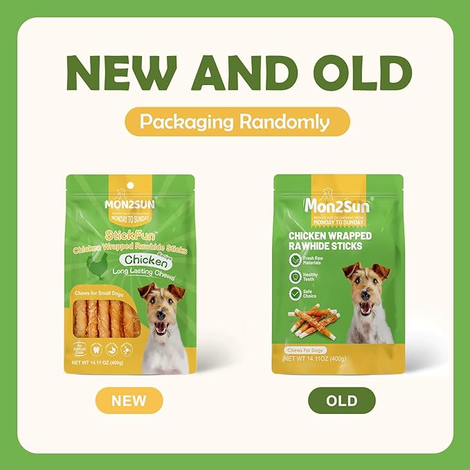 MON2SUN Dog Treats, Rawhide Twist Chicken Hide Sticks, Suitable for Puppy and Small Dogs, 5 Inch (Chicken, 14.11 oz)
