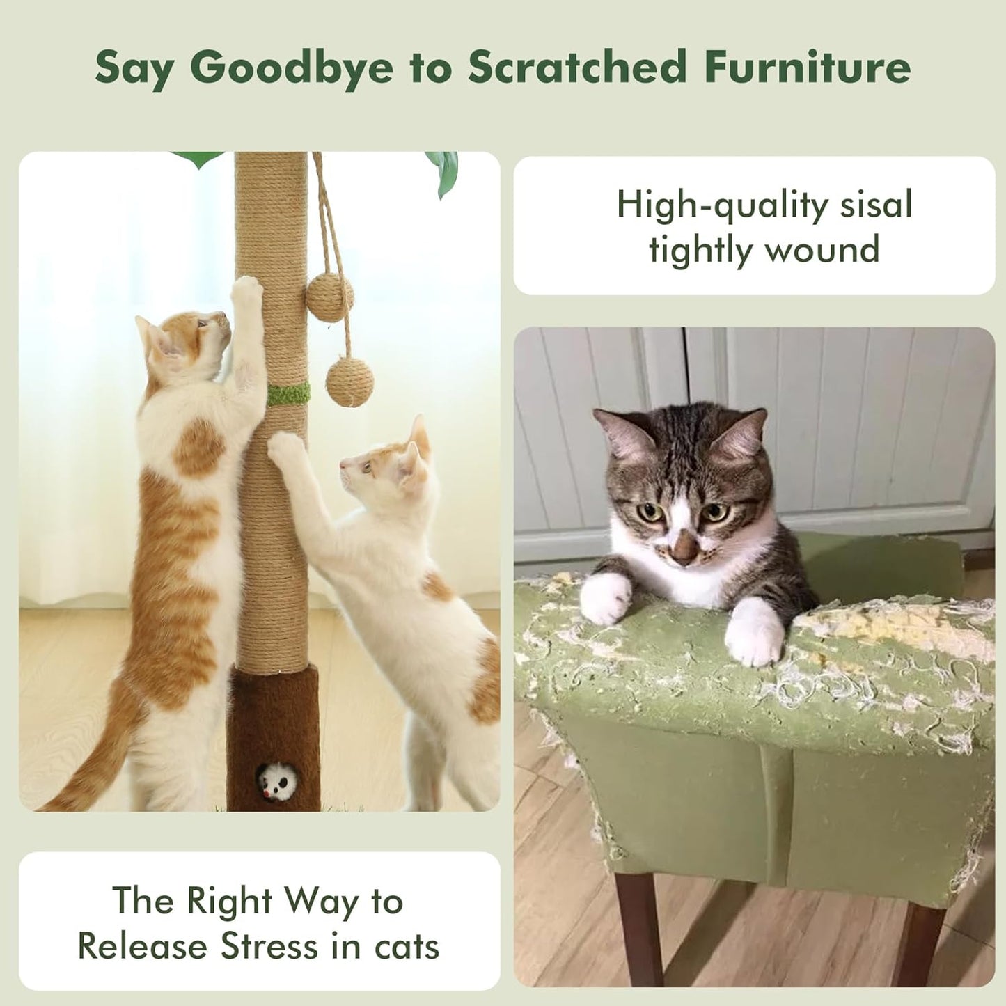 Cat Scratching Post 35'' Tall Cat Scratcher Tree Tower Scratching Posts for Indoor Cats with Cat Toy Mouse Hole and Interactive Wooden Ball for Kittens Adults Cats