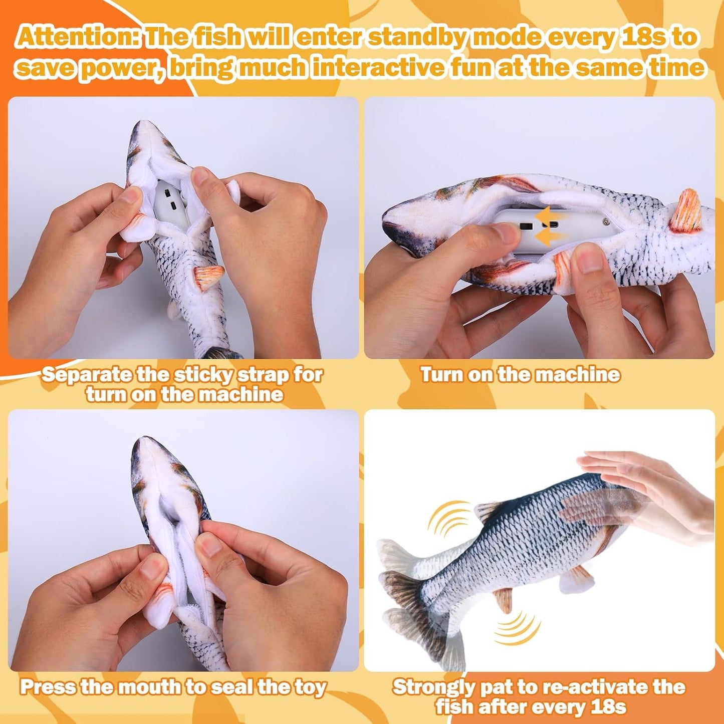 Interactive Dog Toys - Upgrade Flopping Fish Dog Toy to Keep Them Busy, Touch Activated Moving Dog Toys for Small / Medium / Large Puppy Enrichment, Rechargeable Pet Toys Plush, Squeaky Dog Toys