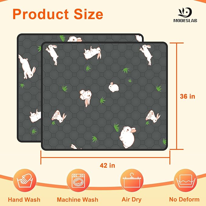 MODESLAB 2-Pack Washable Pee Pads for Dogs, 36in x 42in Puppy Traning Pads Leakproof Guinea Pig Cage Liner Rabbit Cage Absorbing Bedding Reusable Anti-Slip Rug Mat for Crate