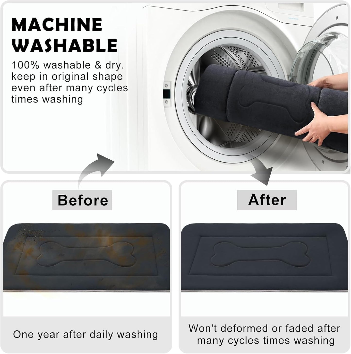 JoicyCo Large Dog Bed Soft Dog Crate Pad Mat 42 in Non-Slip Bottom Washable Dog Sleeping Mattress Pet Beds Cat Bed Kennel Pad, Dark Gray