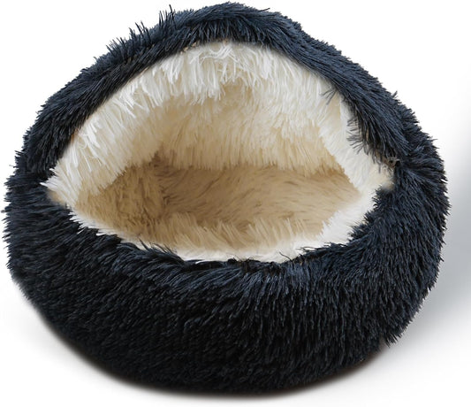 Cat Bed for Indoor Cats, Calming Cozy Cave with Self-Warming Plush, Entire Bed Machine Washable & Anti-Slip Base, Breathable Pet Bed for Small Cats&Dogs All Seasons (Dark Gray, 24 * 24inch)