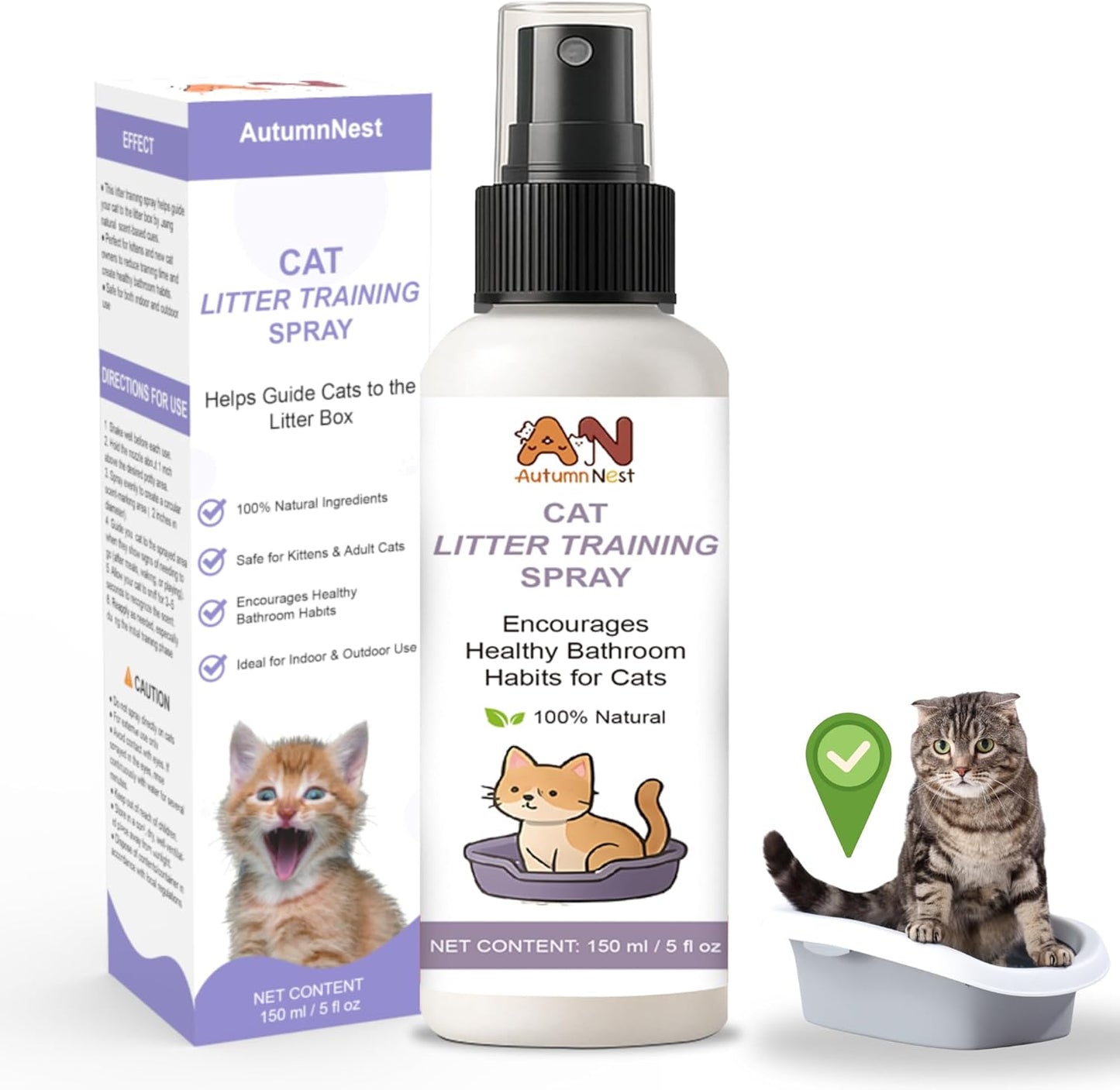 Cat Litter Training Spray – 150ml Natural Attractant for Cats & Kittens – Helps Guide Proper Litter Box Use – Indoor Toilet Training Aid