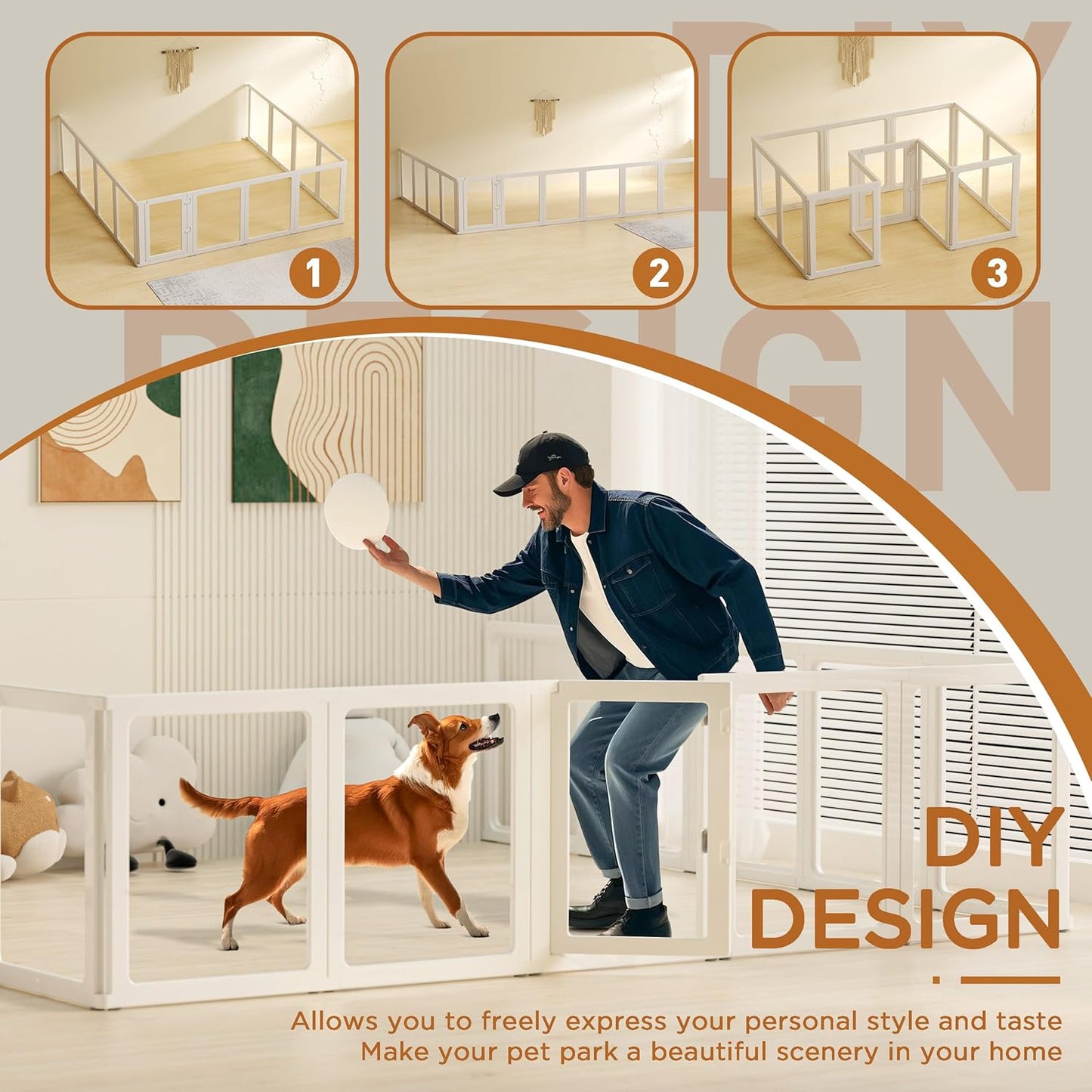 Citylife Clear Acrylic Plastic Dog Playpen Indoor,for Puppy Cat Rabbit Ferret Transparent Pet Pen,Easy Assemble Whelping Crate Kennel Cage Enclosure for Small & Medium Dogs 12 Panels