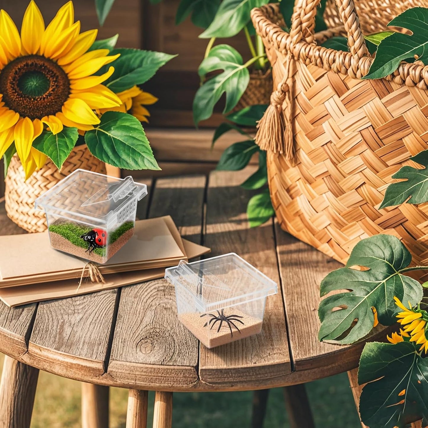 10Pcs Plastic Critter Keeper,Transparent Cricket Keeper for Reptiles,Mini Reptile Feeding Box Kids Bug Catching Kit Suitable for Crickets Scorpions Frogs Centipedes Lizards PP Breeding Box