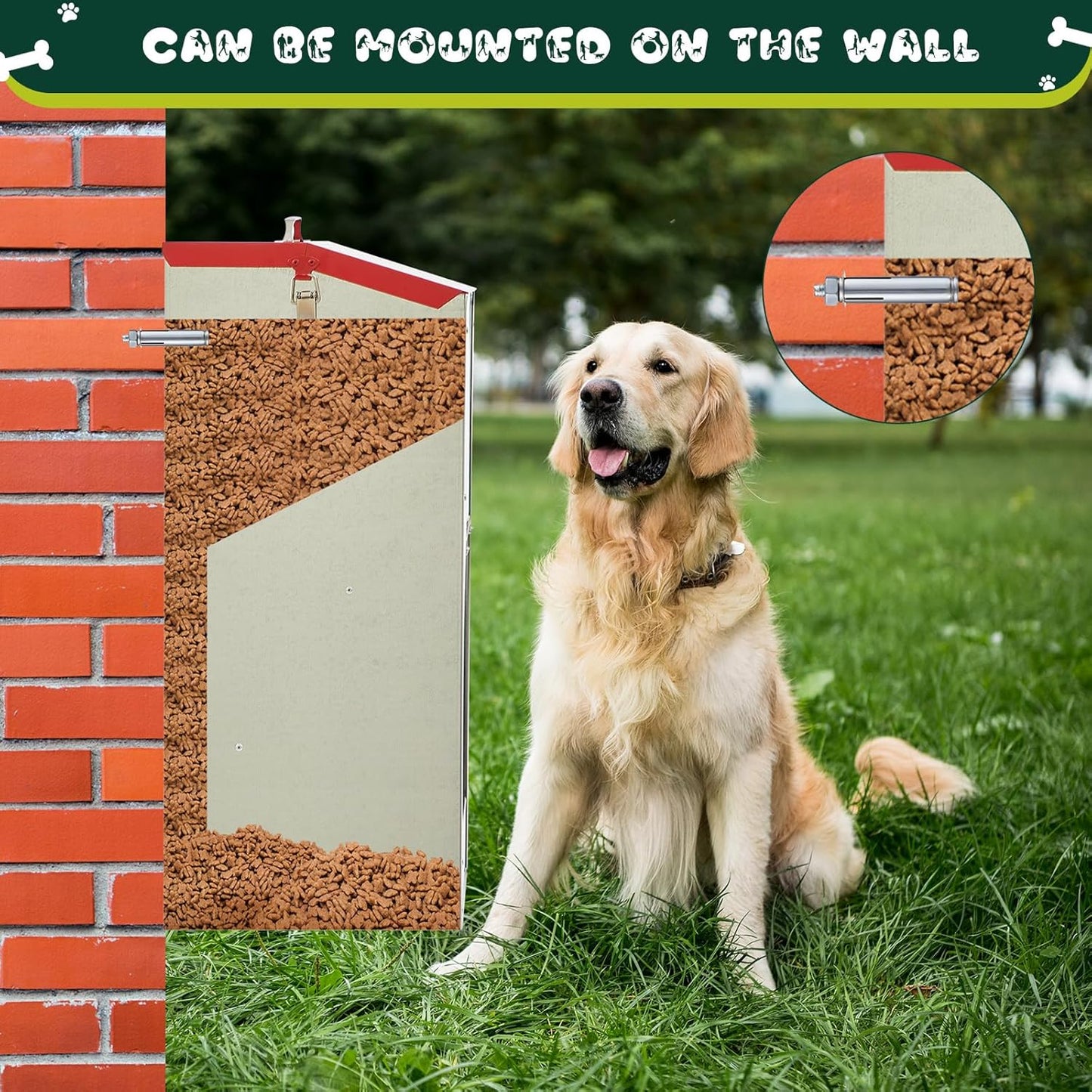 Integrated No Installation Galvanized Automatic Dog Feeder and 304 Stainless Steel Automatic Water Dispenser for Large Dogs 25lbs Outdoor Gravity Feeder Livestock Waterer