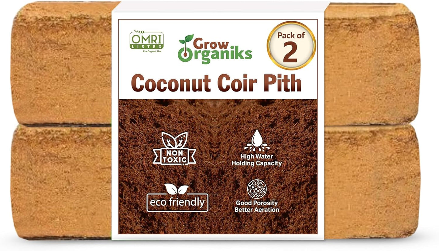 2 Pack Premium Coco Coir Brick for Plants | 100% Organic Compressed Coconut Coir Bricks Starting Mix, Coco Coir Fiber Coconut Husk for Planting, Gardening, Potting Soil Substrate, Herbs, 1.4 LB/Brick