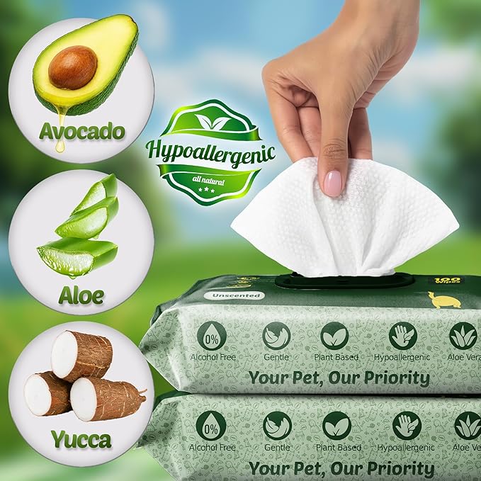 Dog Wipes for Paws and Butt Ears Eyes | Unscented Natural Pet Wipes for Dogs | Hypoallergenic Dog Wipes Cleaning Deodorizing | Extra Thick Plant Based Wipes Dogs Cats Pets | 100 Count