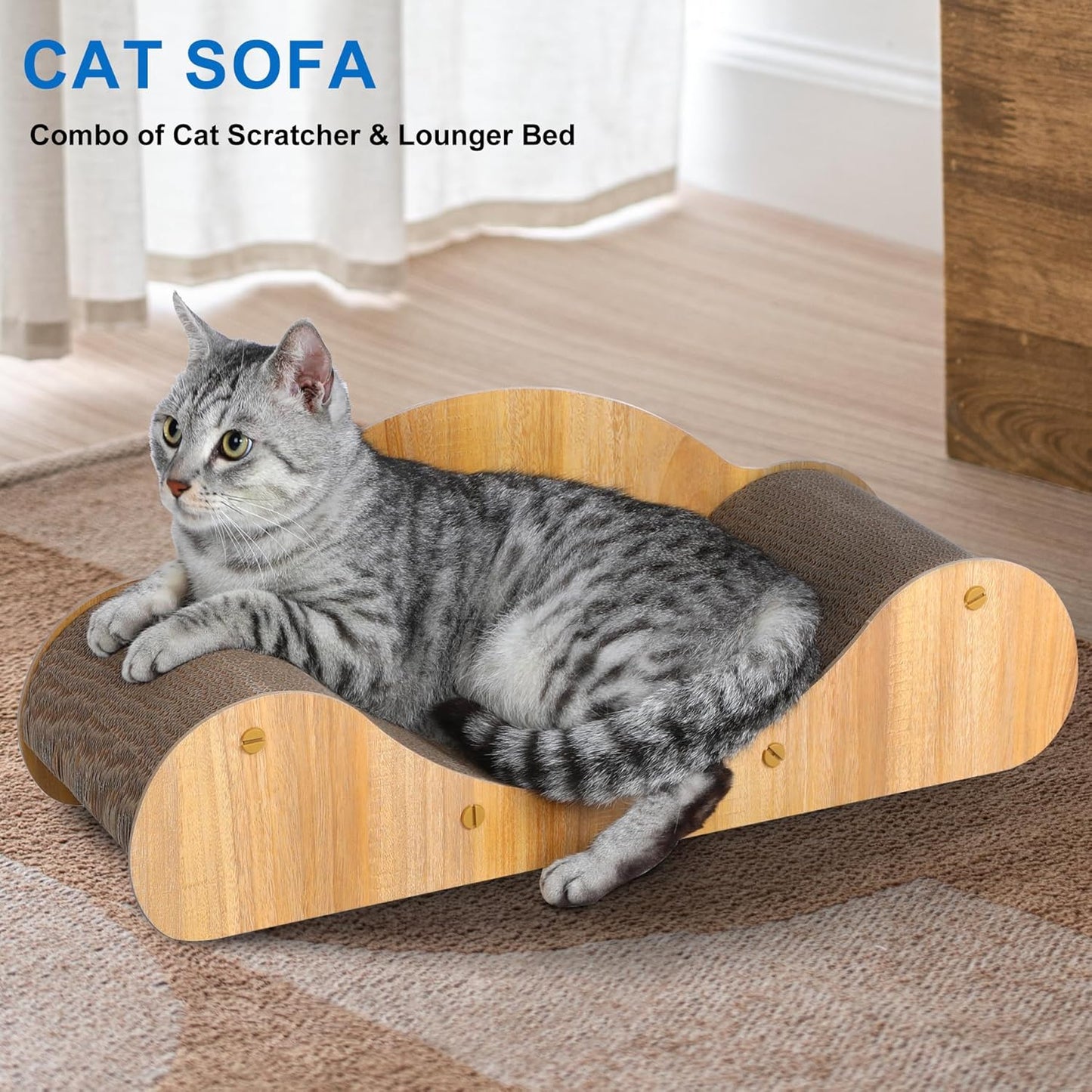 Cat Scratcher Cardboard, Scratching Pad House Bed Furniture Protector, Infinity Shape, Curved (Wood, Round Sofa)