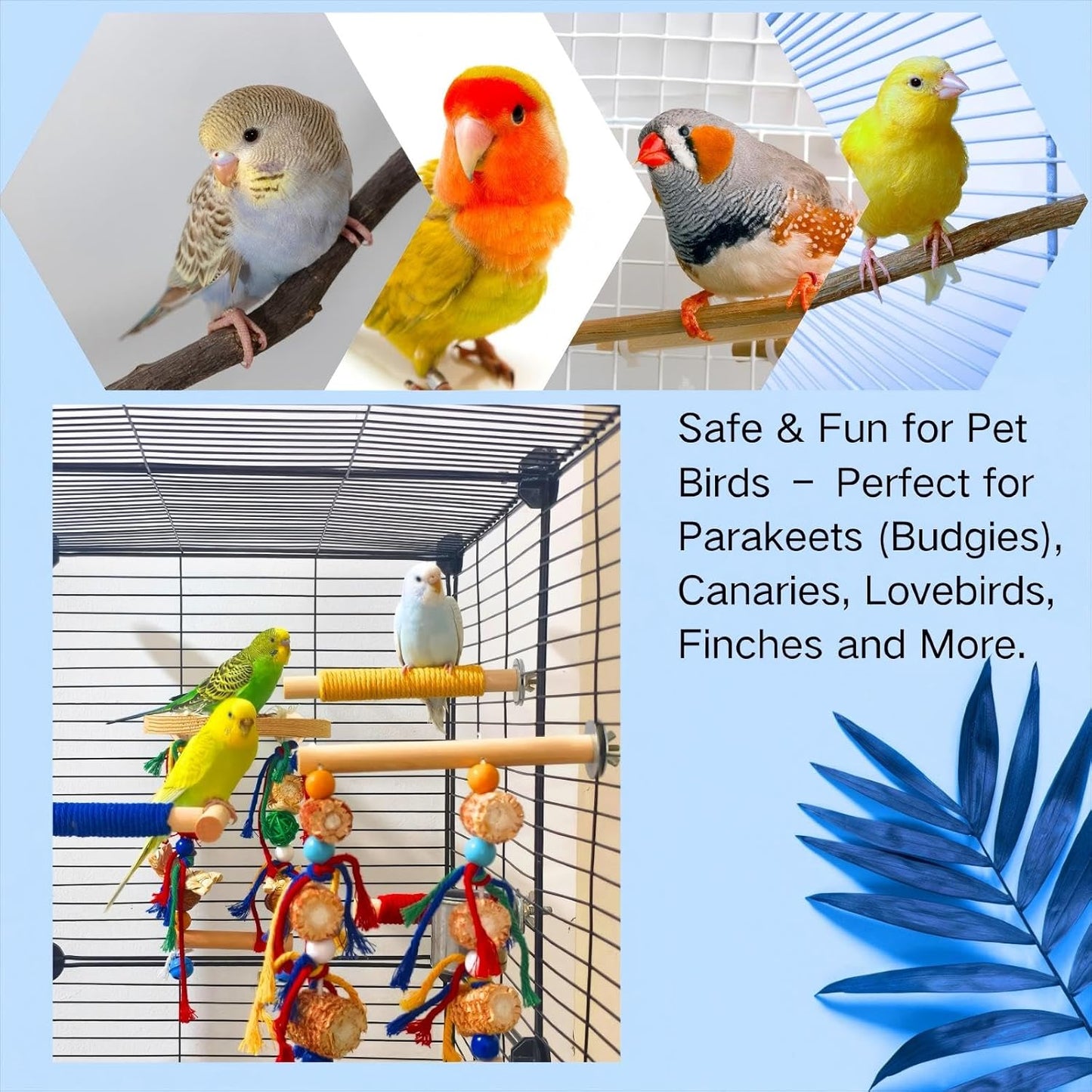 Bird Perches,Natural Wood Birds Stand Branch with Chew Toys,Parakeet Parrot Perch for Cage, Bird Cage Chew Toy & Hanging Toy for Cockatiels Lovebirds Budgies
