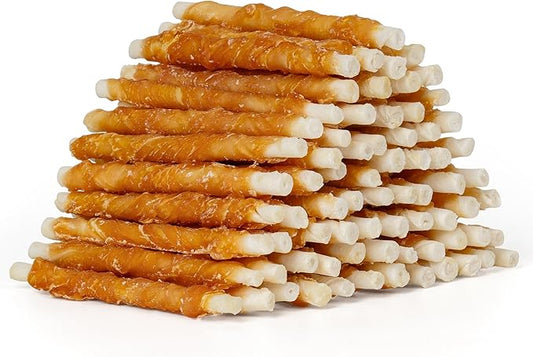 MON2SUN Dog Treats, 5 Inch Rawhide Twist Chicken Hide Sticks, Suitable for Puppy and Small Dogs, 5 Inch (Chicken, Pack of 75)
