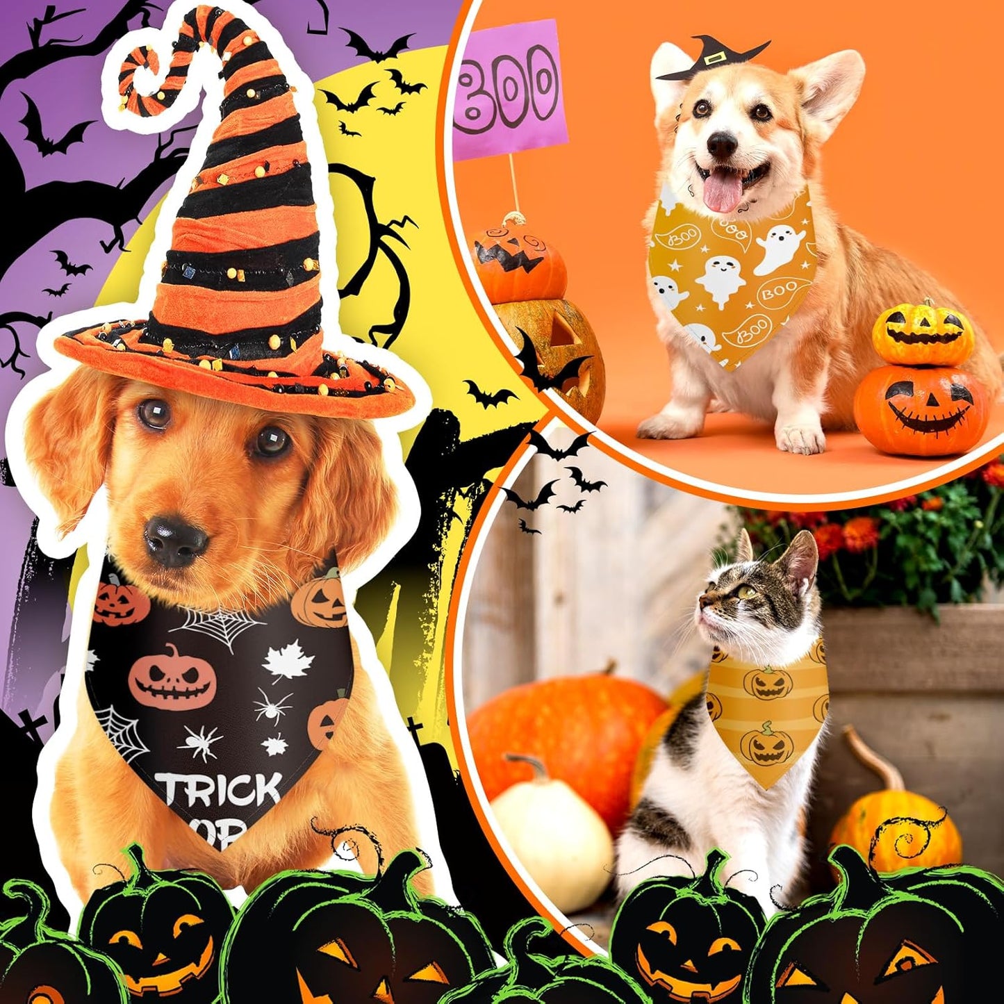 Chunful 30 Pcs Halloween Dog Bandanas Bulk Triangle Bandanas for Dogs Grooming with Pumpkin Ghost Patterns Soft Bibs Adjustable Doggie Scarf for Small Medium Large Pets Costume 25.6 x 17.7 x 17.7 in