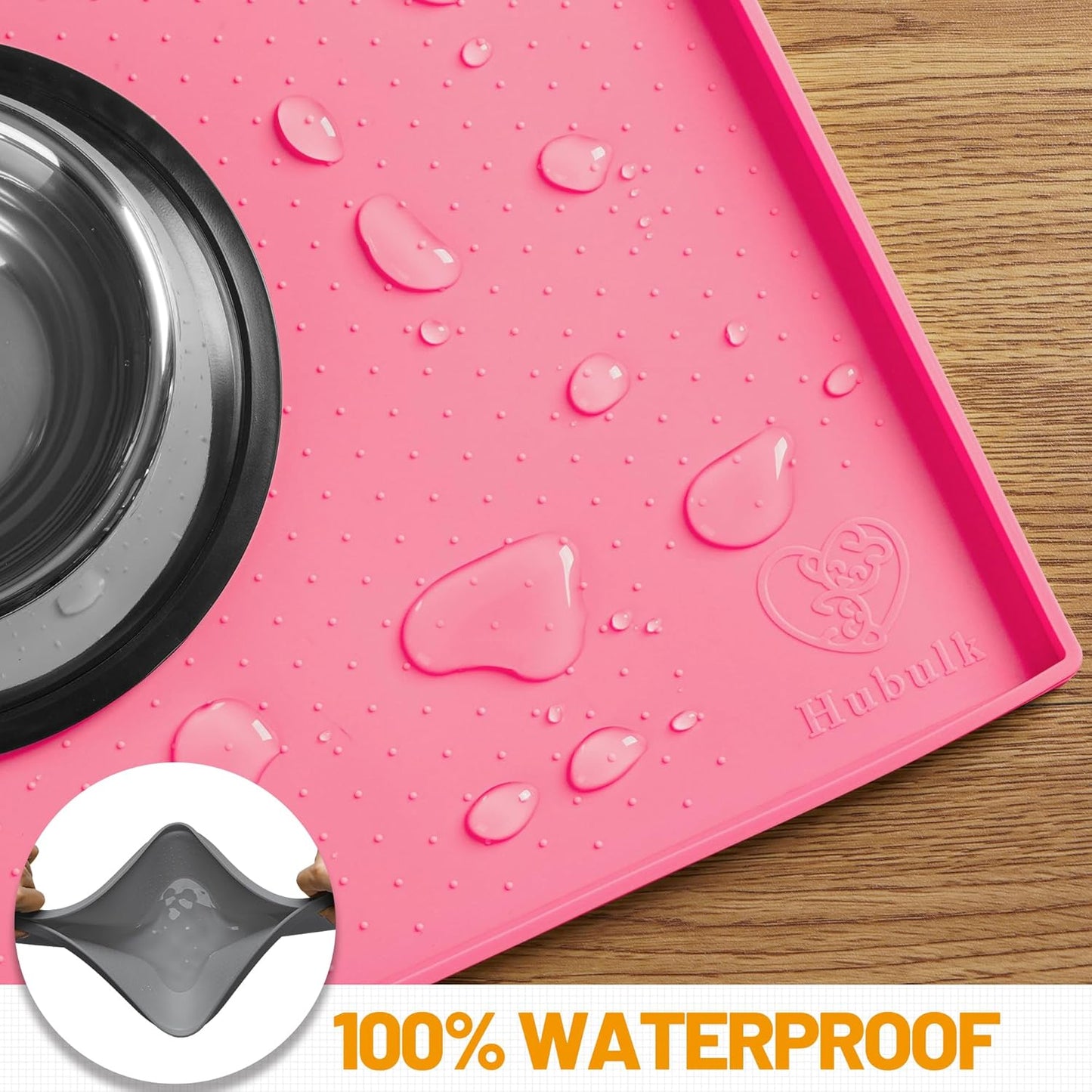 Hubulk Dog Feeding Mat,100% Waterproof Food Grade Silicone Pet Food and Water Bowl Placemat,Dishwasher, High Raised Edge to Prevent Spills,Nonslip Tray to Stop Messes on Floor (24"x16"x0.5", Pink)