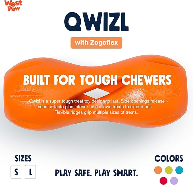 West Paw Zogoflex Qwizl Interactive Treat Dispensing Dog Puzzle Treat Toy for Dogs, Tangerine, Small